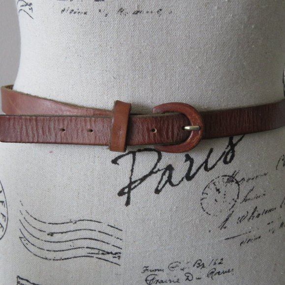 Vintage 1980s Brown Leather Belt - Picture 1 of 5